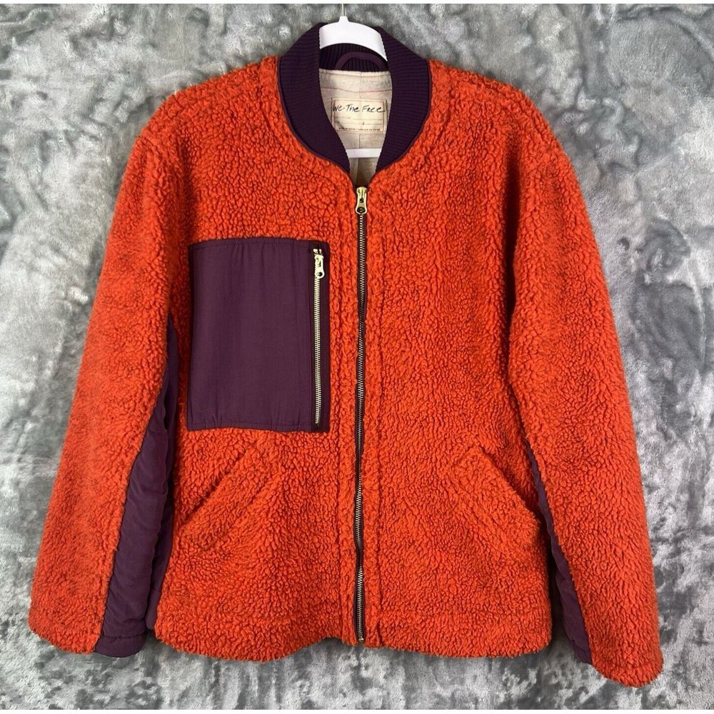 We The Free Rivington Sherpa Jacket Sz Small Oversized Orange Purple Chunky